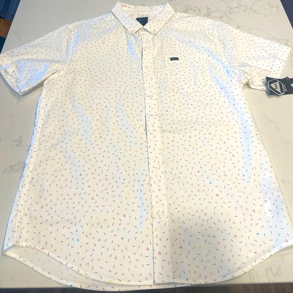 RVCA Slim Fit Short Sleeve Button Up - Size Large